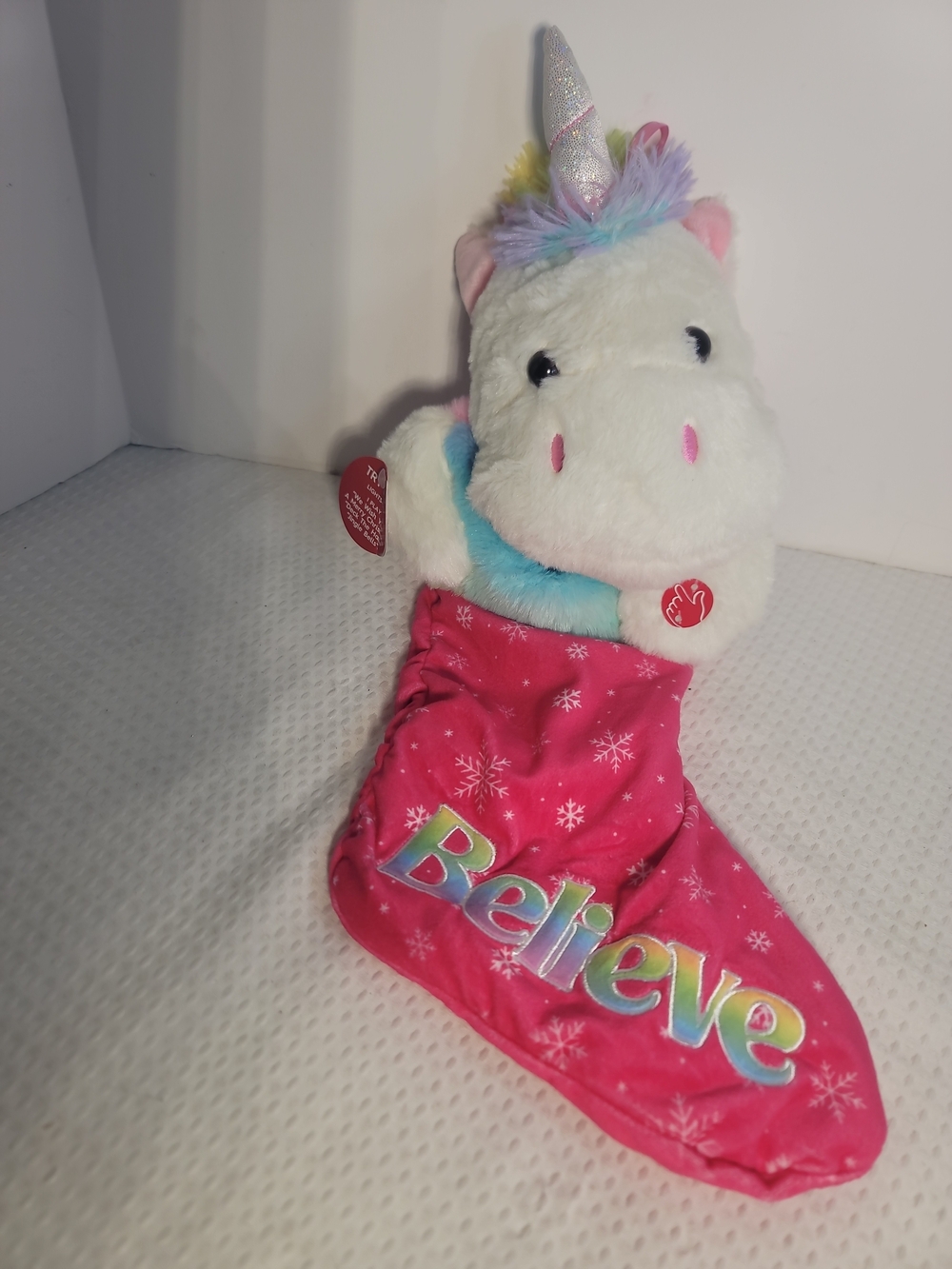 Plush Unicorn Holiday Stocking - Believe - Pink